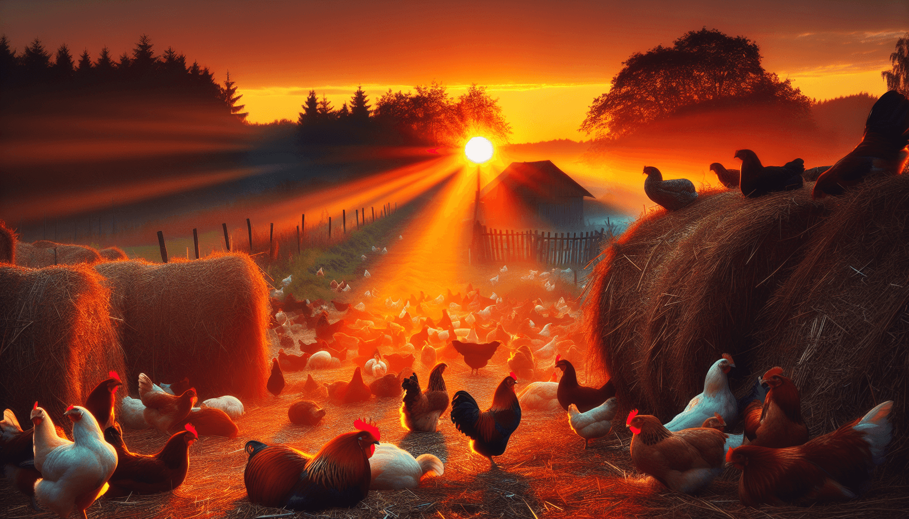 Sunset with chickens